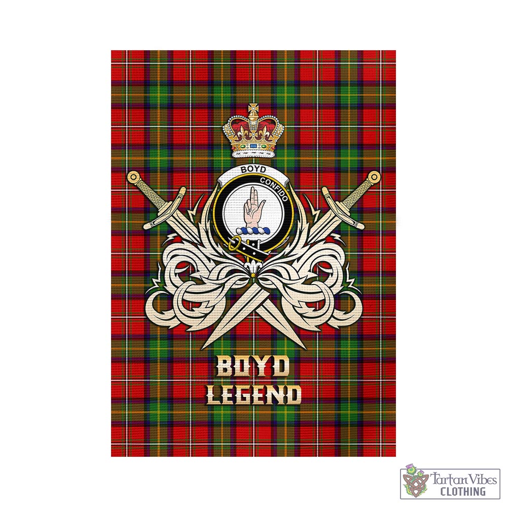 Tartan Vibes Clothing Boyd Modern Tartan Flag with Clan Crest and the Golden Sword of Courageous Legacy