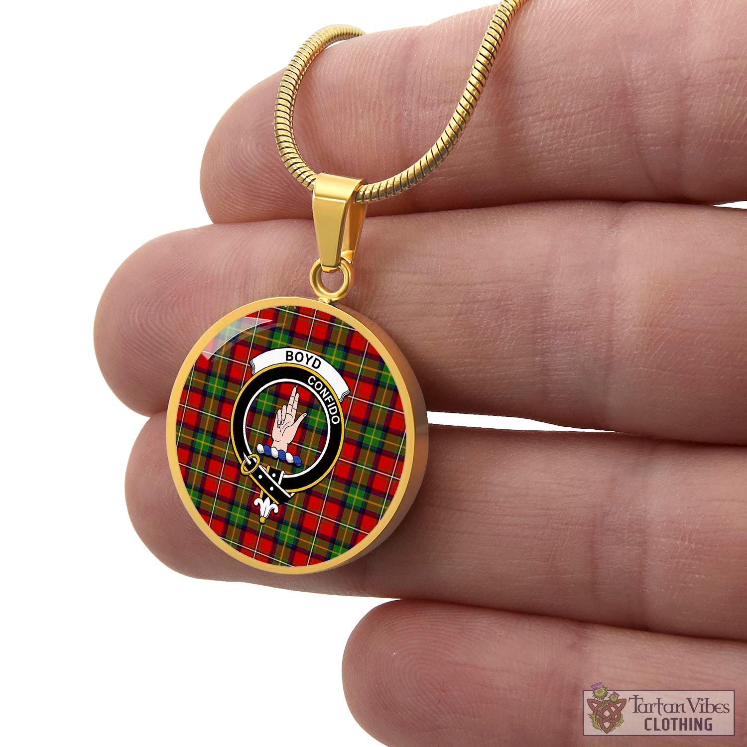 Tartan Vibes Clothing Boyd Modern Tartan Circle Necklace with Family Crest