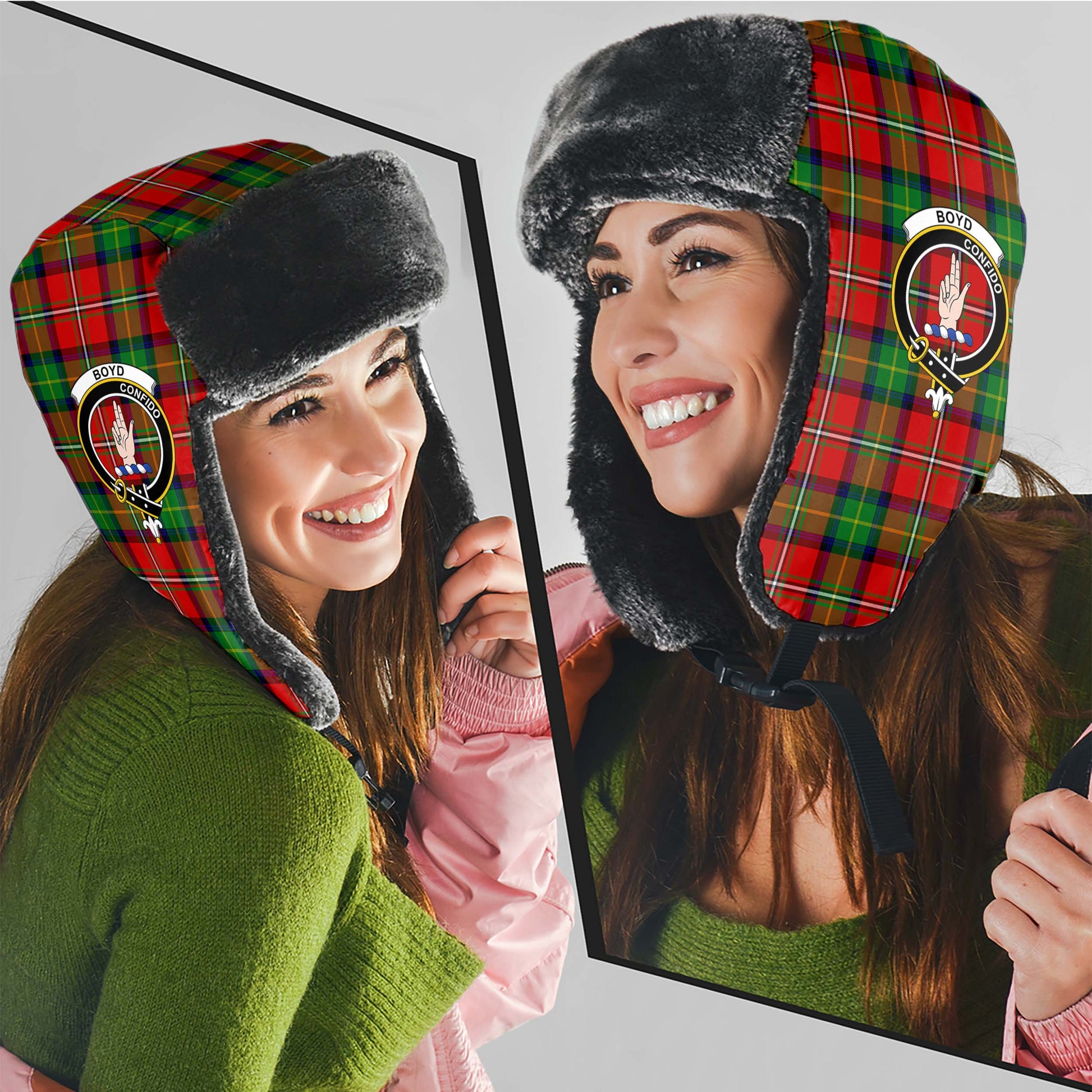 Boyd Tartan Winter Trapper Hat with Family Crest - Tartan Vibes Clothing