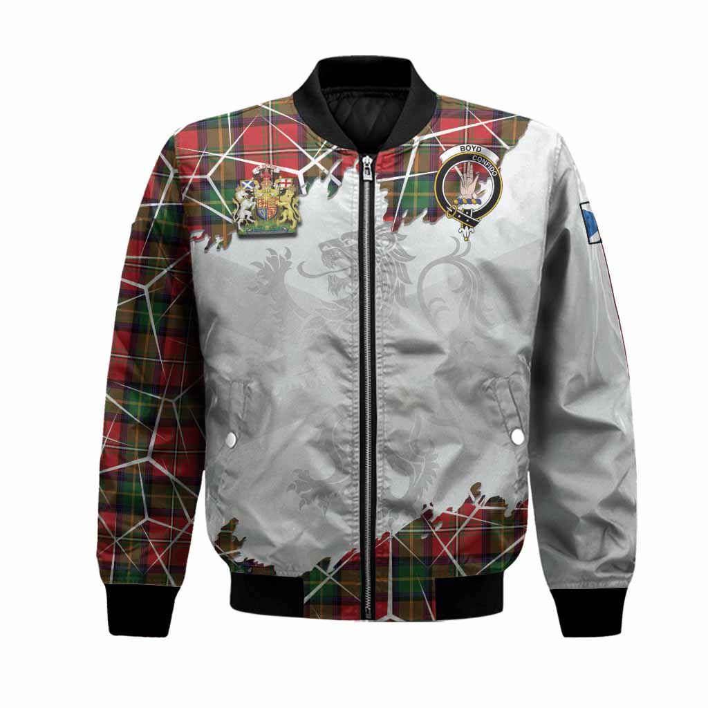 Boyd Tartan Bomber Jacket with Family Crest and Lion Rampant Grunge Style