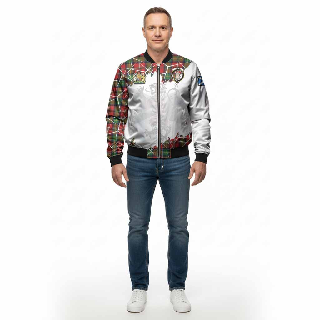 Boyd Tartan Bomber Jacket with Family Crest and Lion Rampant Grunge Style