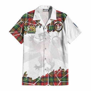 Boyd Tartan Cotton Hawaiian Shirt with Family Crest and Lion Rampant Grunge Style