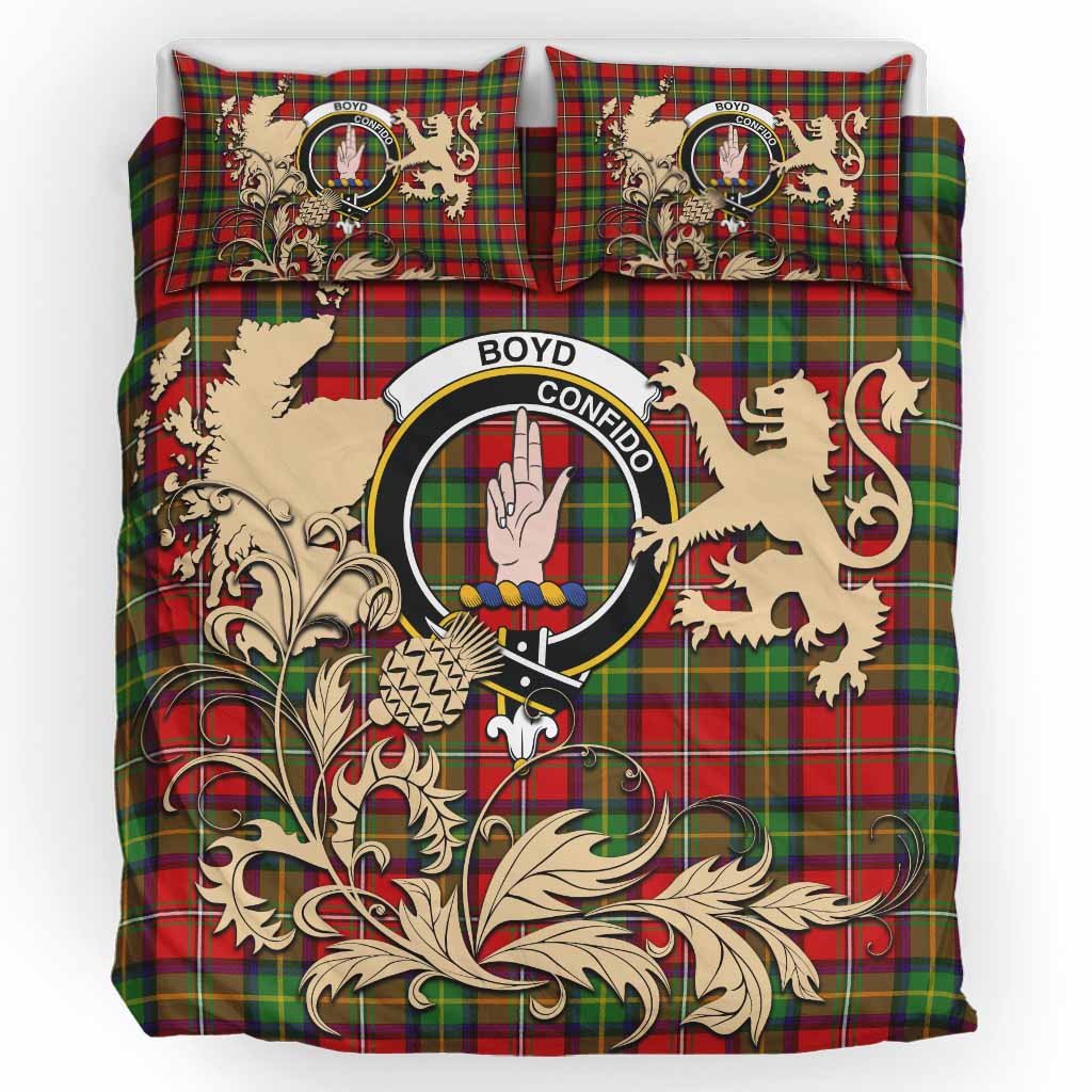 Boyd Tartan Crest Bedding Set with Scottish Iconic Symbols 