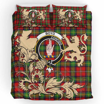 Boyd Tartan Crest Bedding Set with Scottish Iconic Symbols 