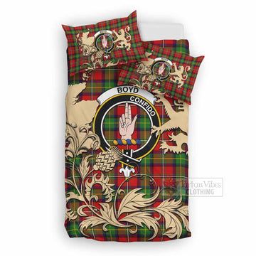 Boyd Tartan Crest Bedding Set with Scottish Iconic Symbols 