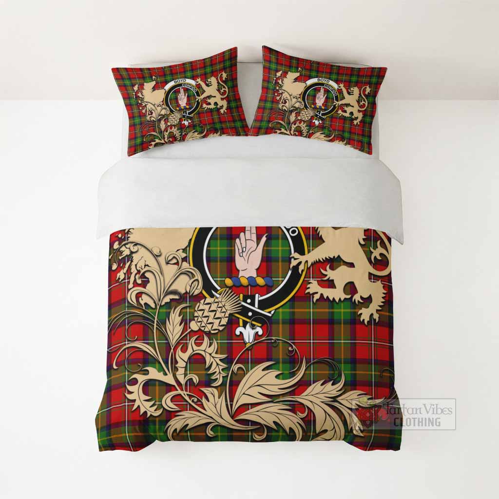 Boyd Tartan Crest Bedding Set with Scottish Iconic Symbols 