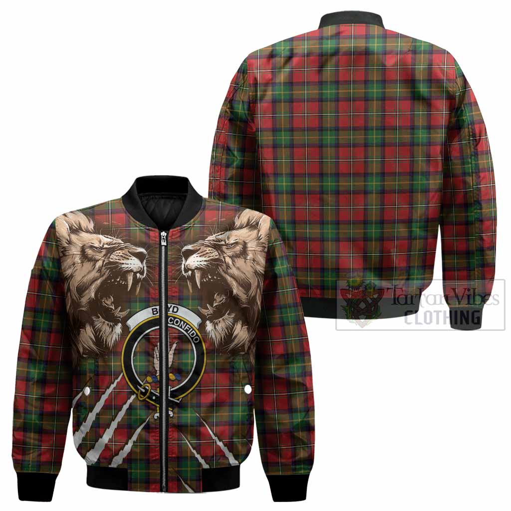 Boyd Tartan Crest Bomber Jacket Ferocious Lion Style