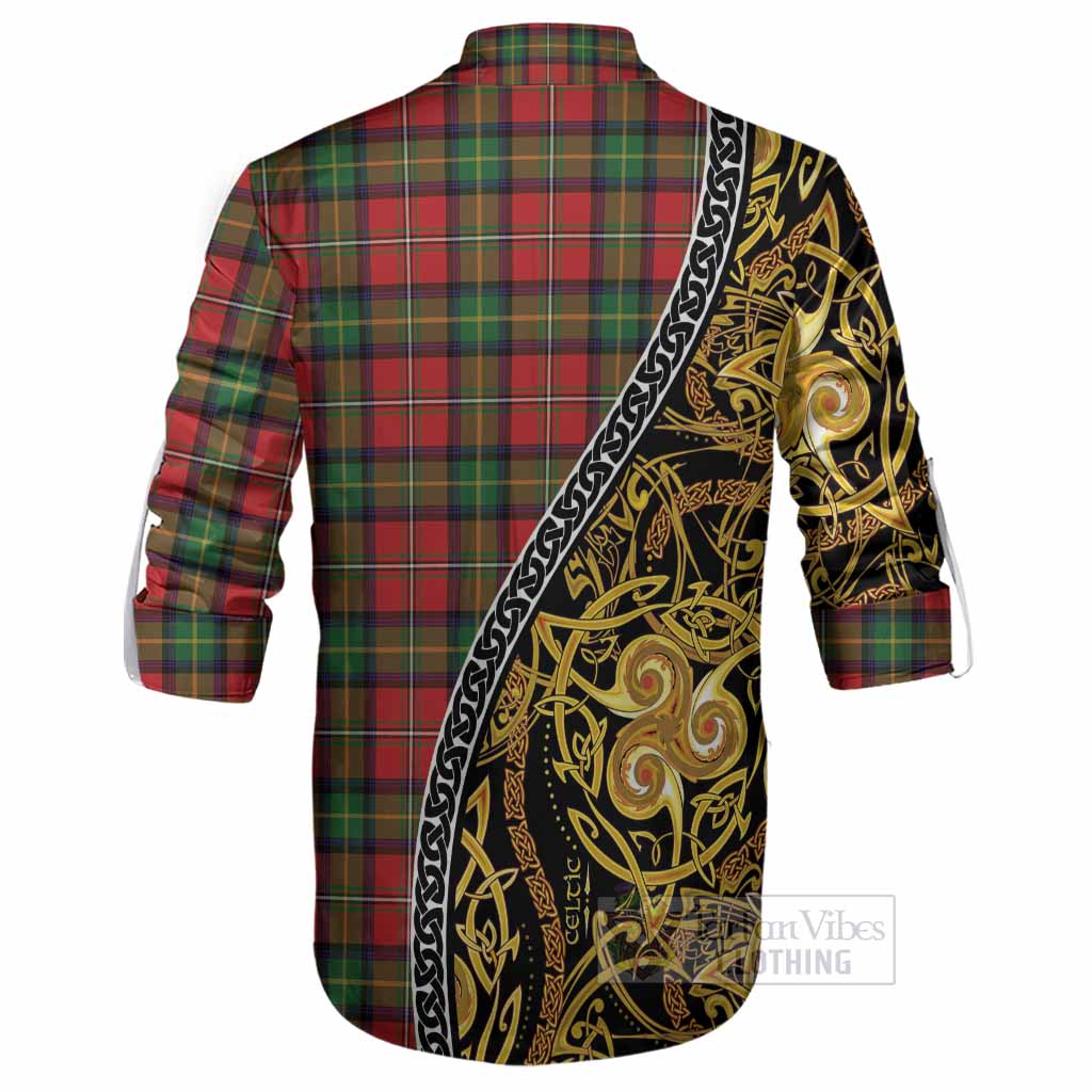Boyd Tartan Crest Ghillie Shirt Celtic Knot and Triple Trickle Spiral Symbols