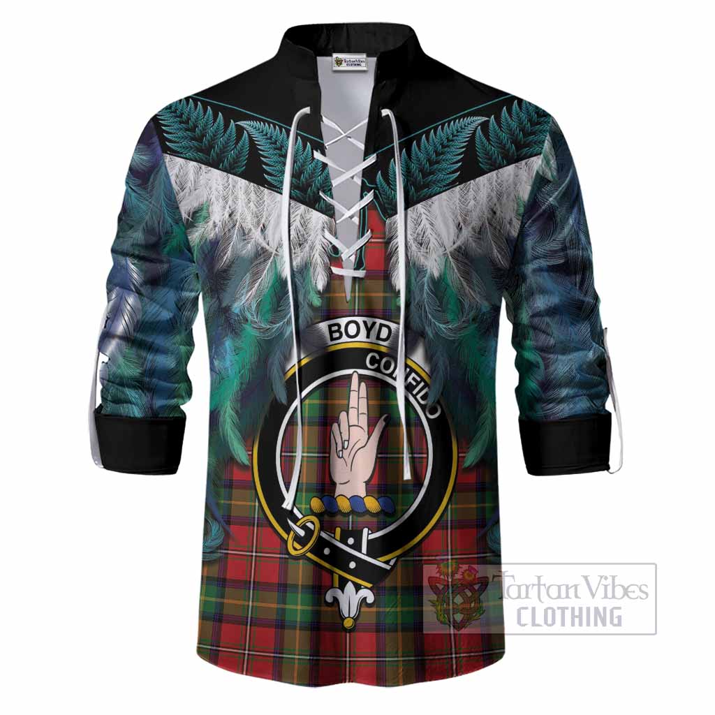 Boyd Tartan Crest Ghillie Shirt New Zealand Maori Korowai Cloak
