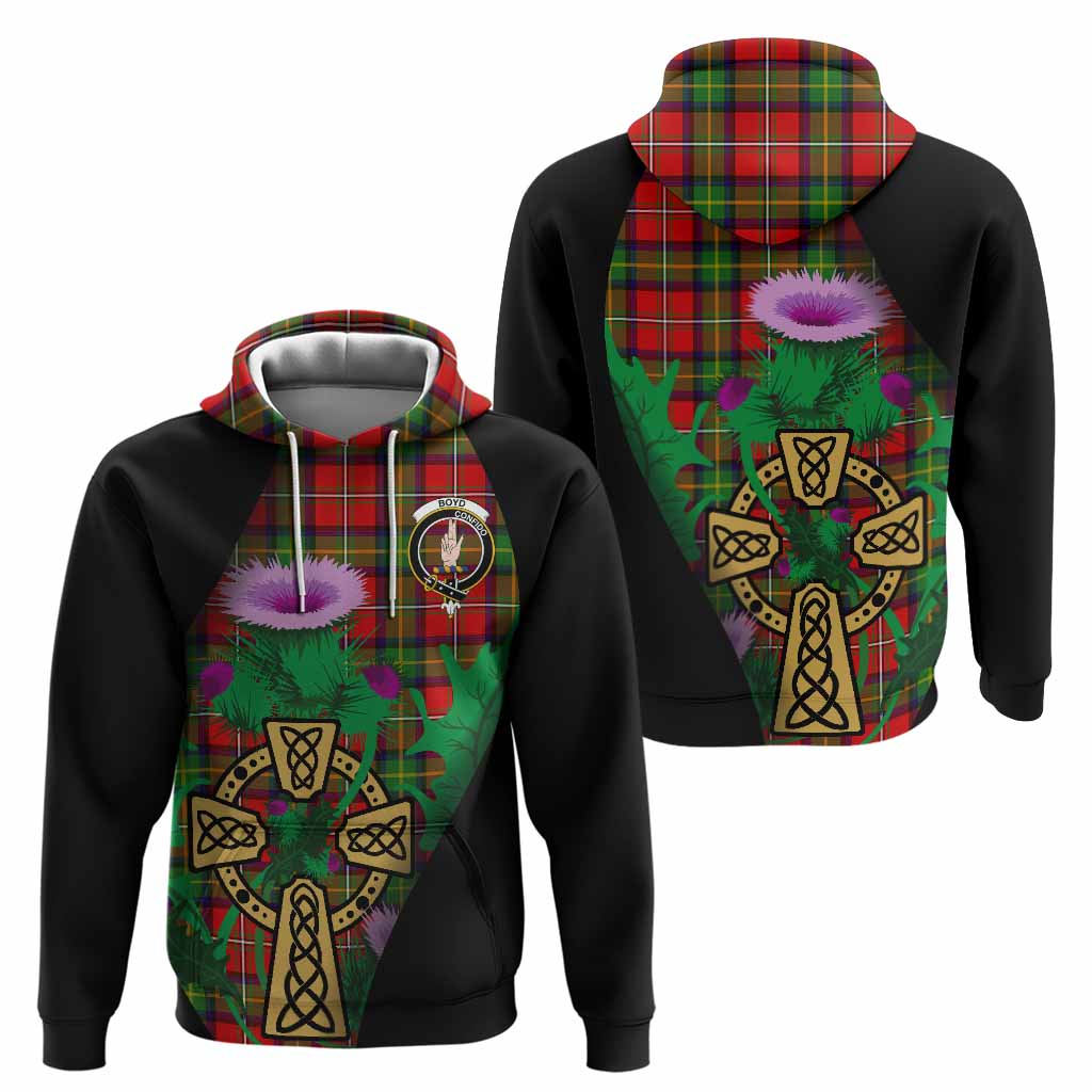 Boyd Tartan Crest Hoodie Celtic Cross Thistle Flowers