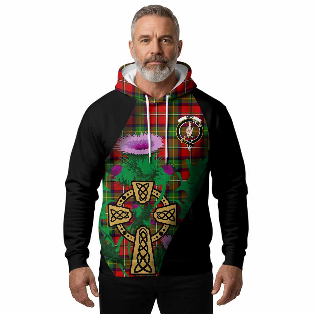 Boyd Tartan Crest Hoodie Celtic Cross Thistle Flowers