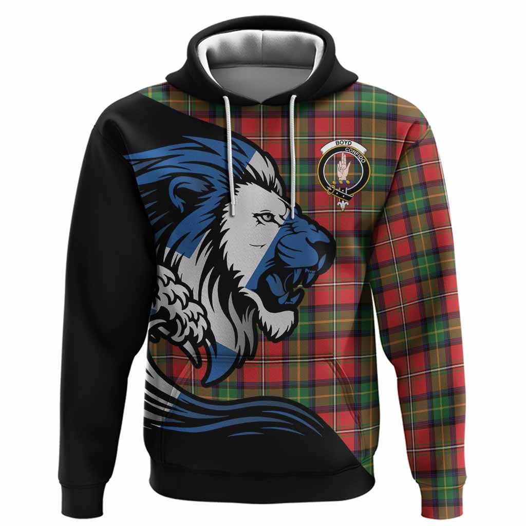Boyd Tartan Crest Hoodie Scottish Golden Lions Wave Flow