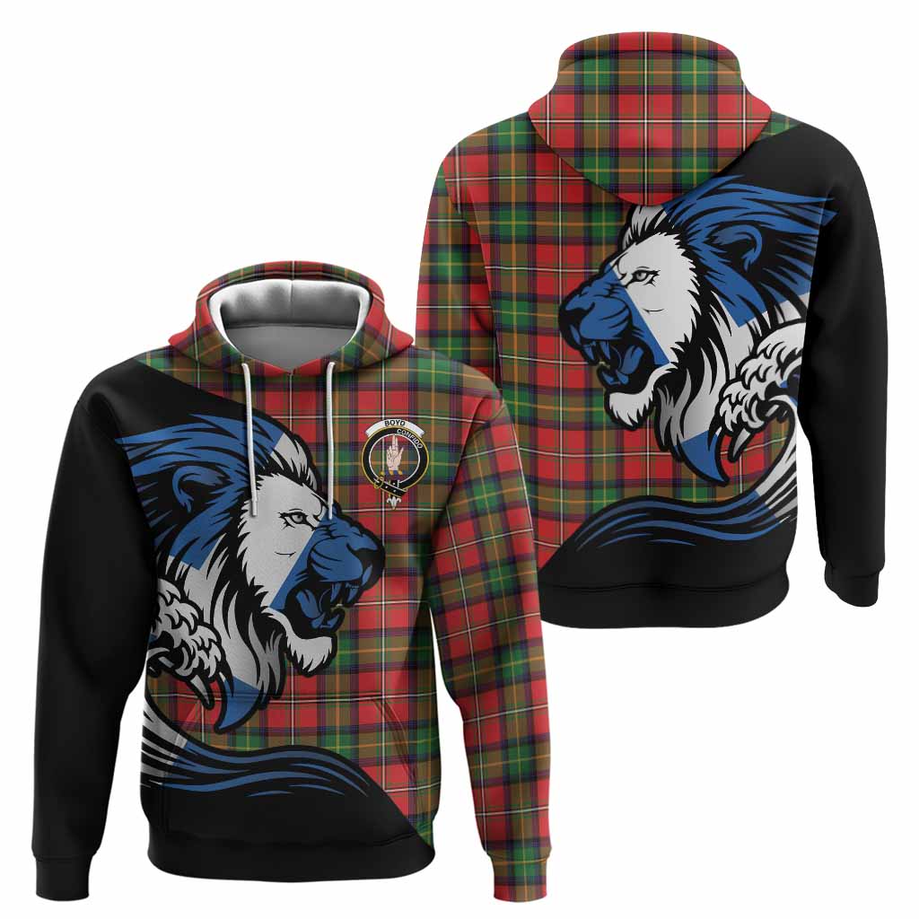 Boyd Tartan Crest Hoodie Scottish Golden Lions Wave Flow