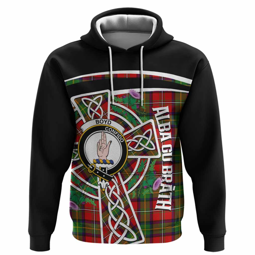 Boyd Tartan Crest Hoodie Scottish Thistle Celtic Cross Alba Gu Brath