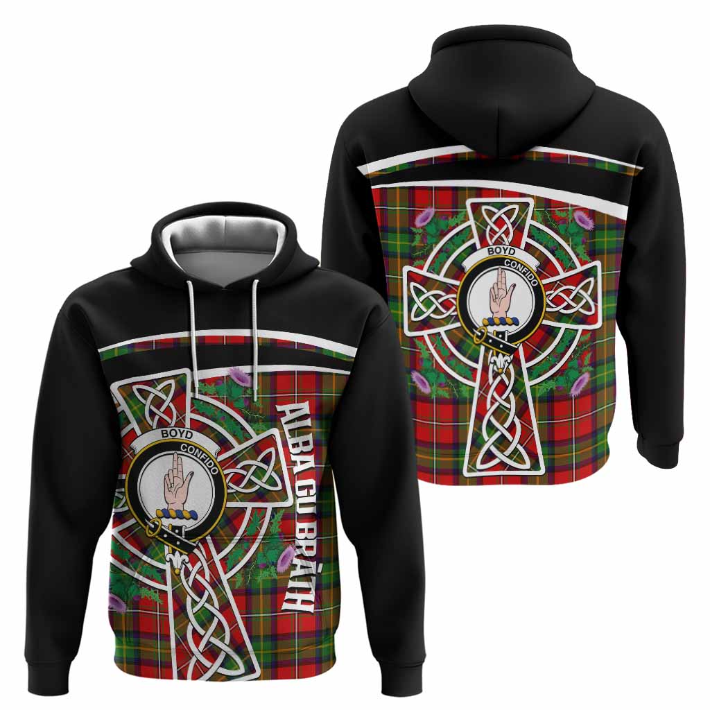 Boyd Tartan Crest Hoodie Scottish Thistle Celtic Cross Alba Gu Brath