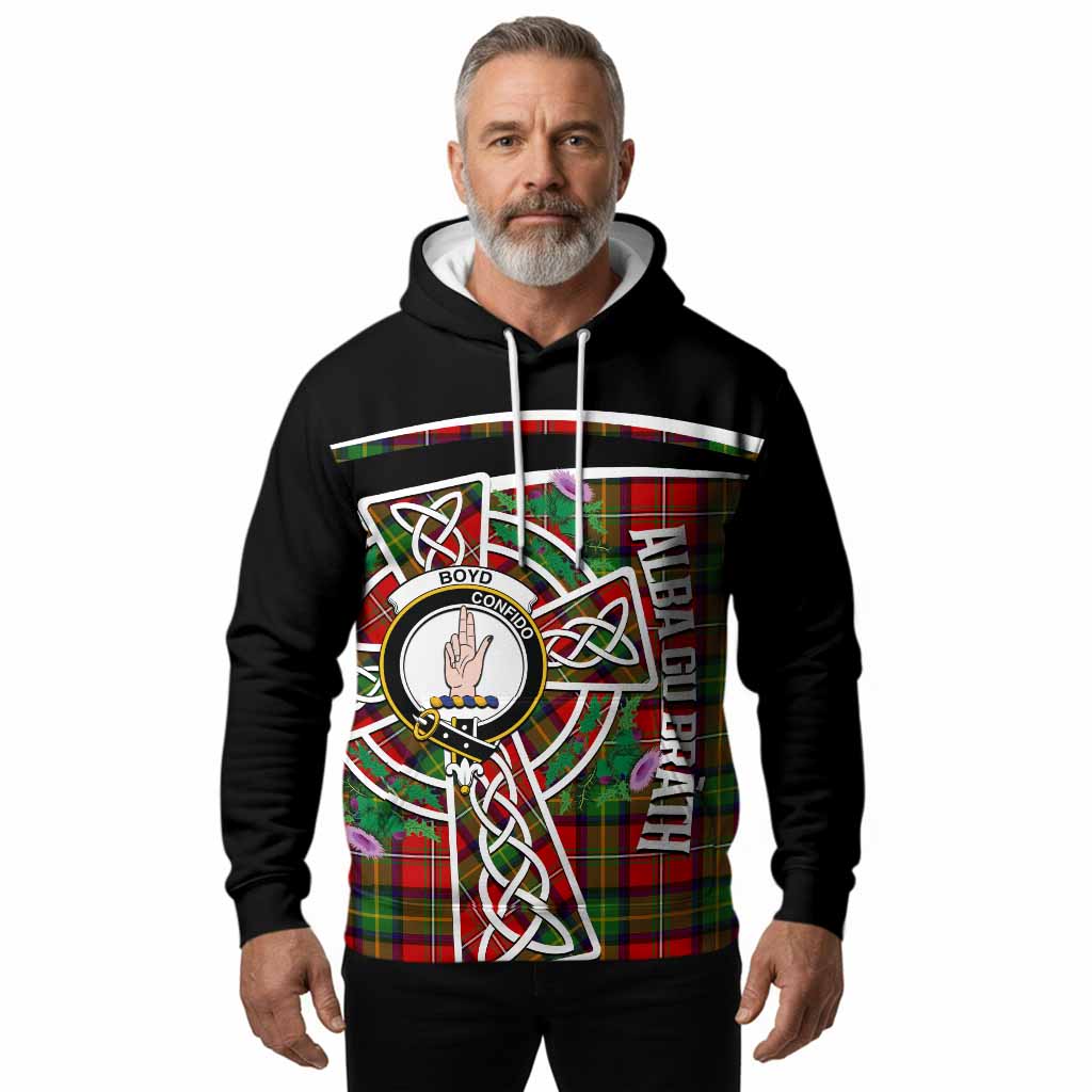 Boyd Tartan Crest Hoodie Scottish Thistle Celtic Cross Alba Gu Brath