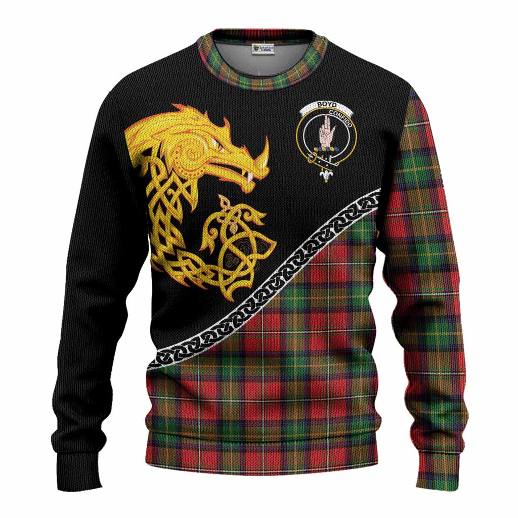 Boyd Tartan Crest Knitted Sweater Legendary Dragon Knot Half Style