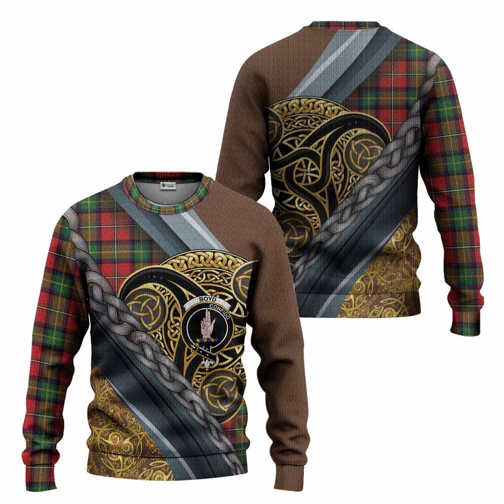 Boyd Tartan Crest Knitted Sweater Scottish Triskele Celtic