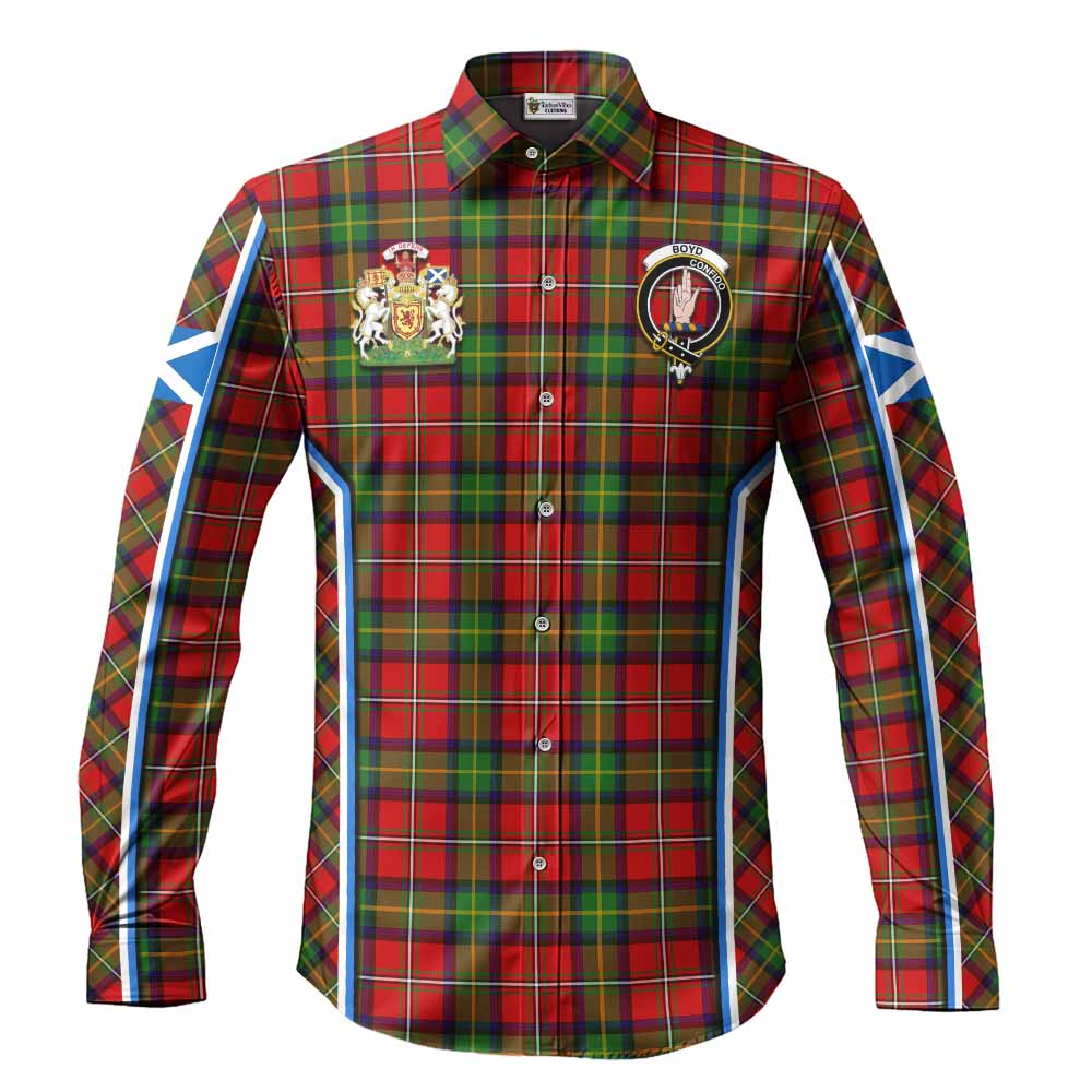Boyd Tartan Crest Long Sleeve Button Shirts Scotland Coat of Arm Flag Style - Tartan Vibes Clothing