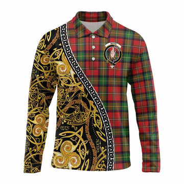 Boyd Tartan Crest Long Sleeve Polo Shirt Celtic Knot and Triple Trickle Spiral Symbols