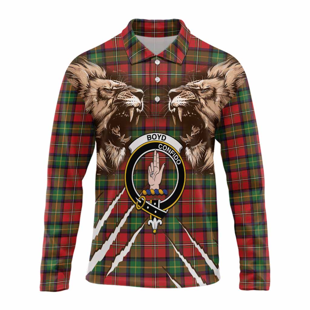 Boyd Tartan Crest Long Sleeve Polo Shirt Ferocious Lion Style
