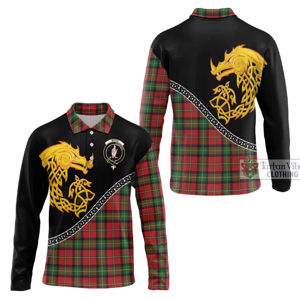 Boyd Tartan Crest Long Sleeve Polo Shirt Legendary Dragon Knot Half Style