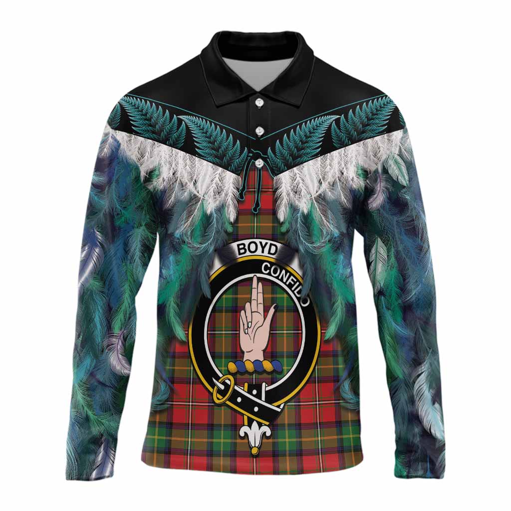 Boyd Tartan Crest Long Sleeve Polo Shirt New Zealand Maori Korowai Cloak