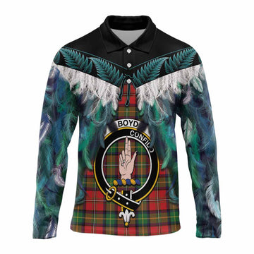 Boyd Tartan Crest Long Sleeve Polo Shirt New Zealand Maori Korowai Cloak