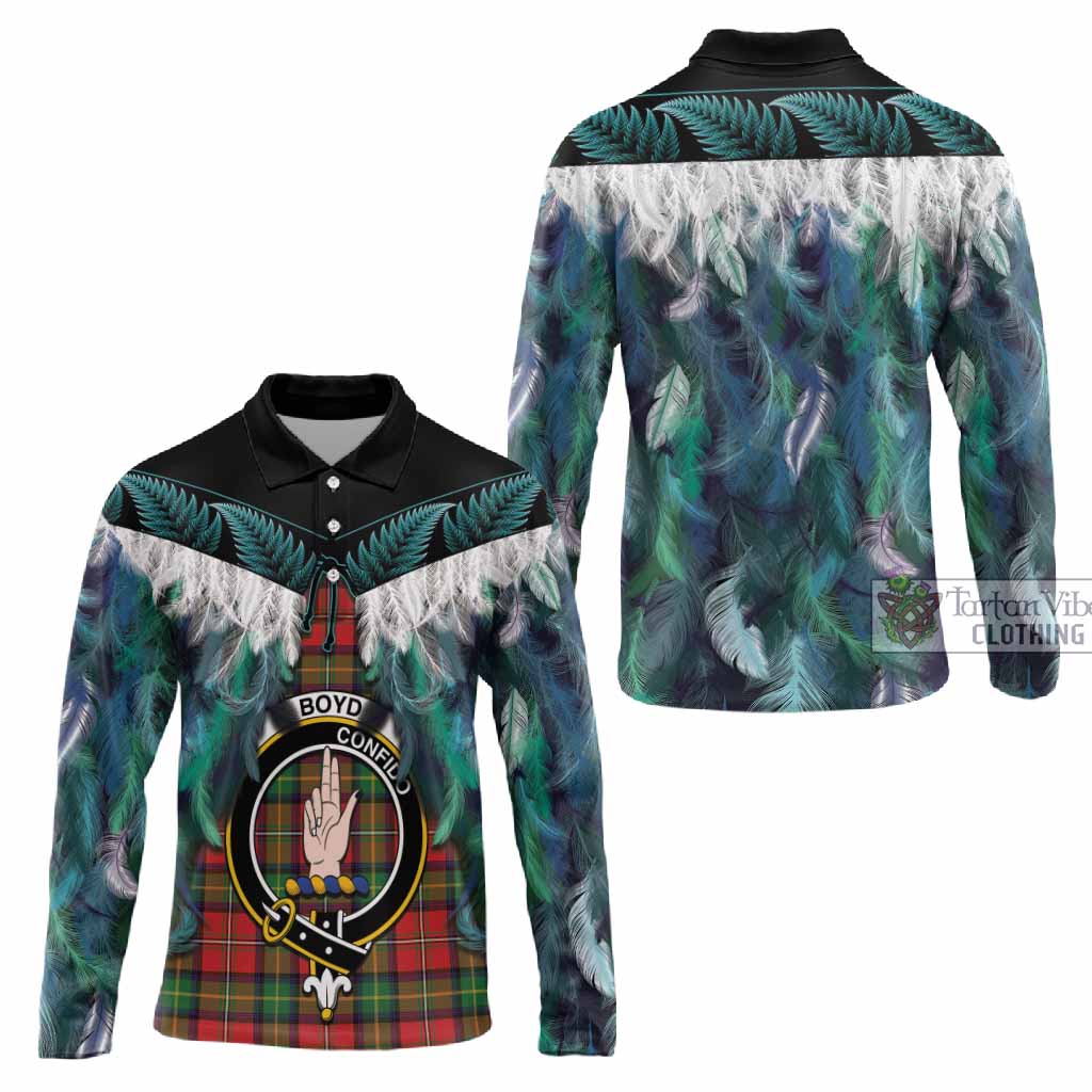 Boyd Tartan Crest Long Sleeve Polo Shirt New Zealand Maori Korowai Cloak
