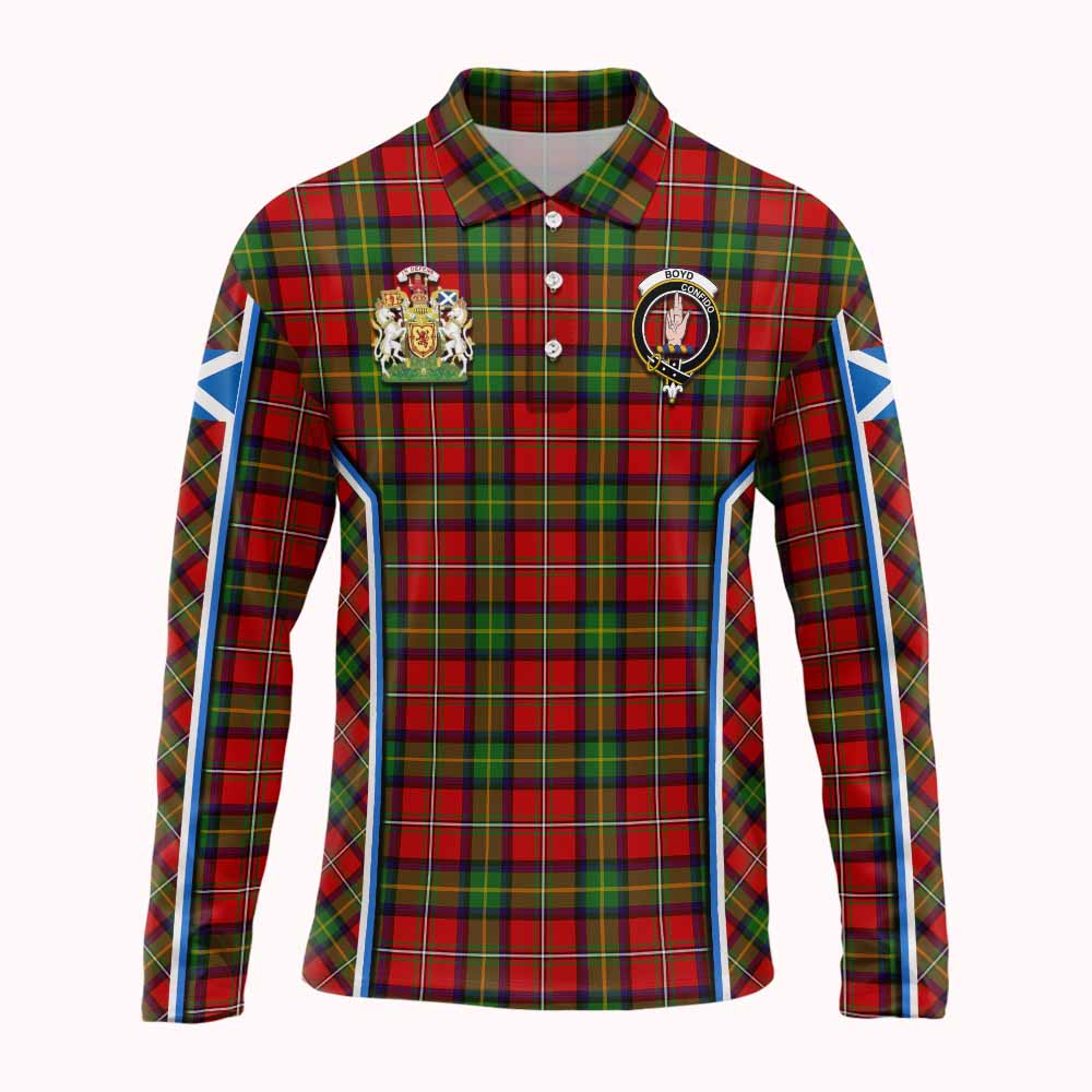 Boyd Tartan Crest Long Sleeve Polo Shirt Scotland Coat of Arm Flag Style - Tartan Vibes Clothing