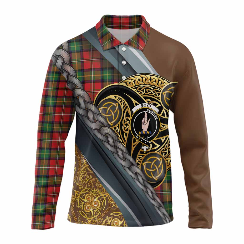 Boyd Tartan Crest Long Sleeve Polo Shirt Scottish Triskele Celtic