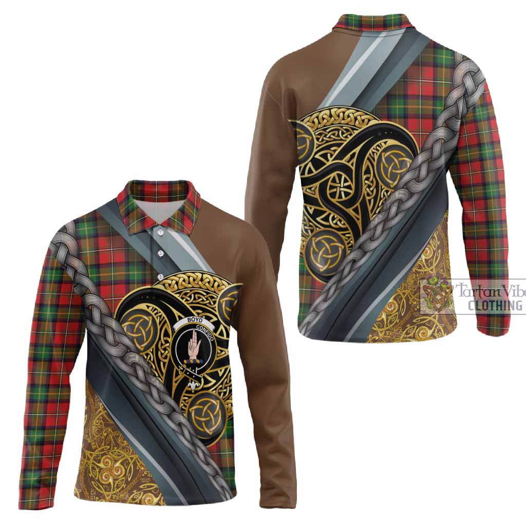 Boyd Tartan Crest Long Sleeve Polo Shirt Scottish Triskele Celtic