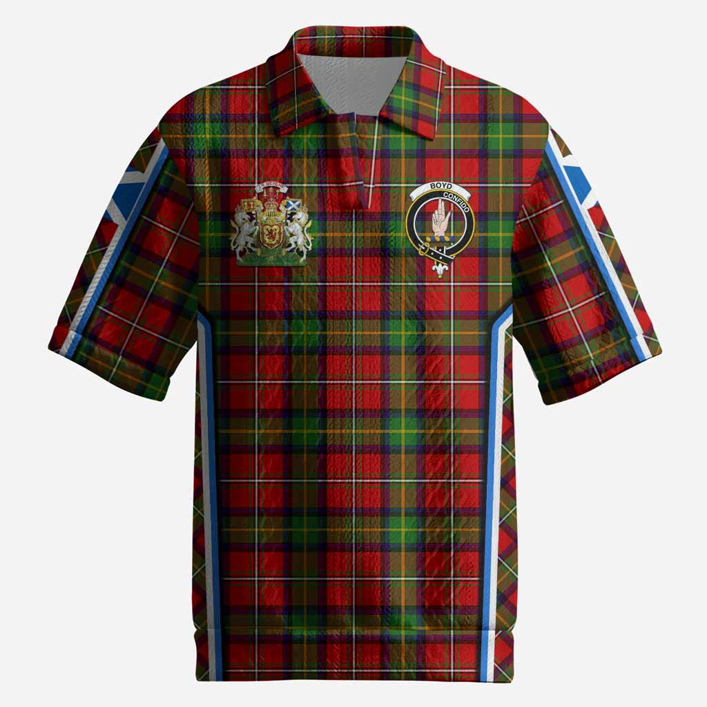 Boyd Tartan Crest Men’s Polo Sweater Top Scotland Coat of Arm Flag Style