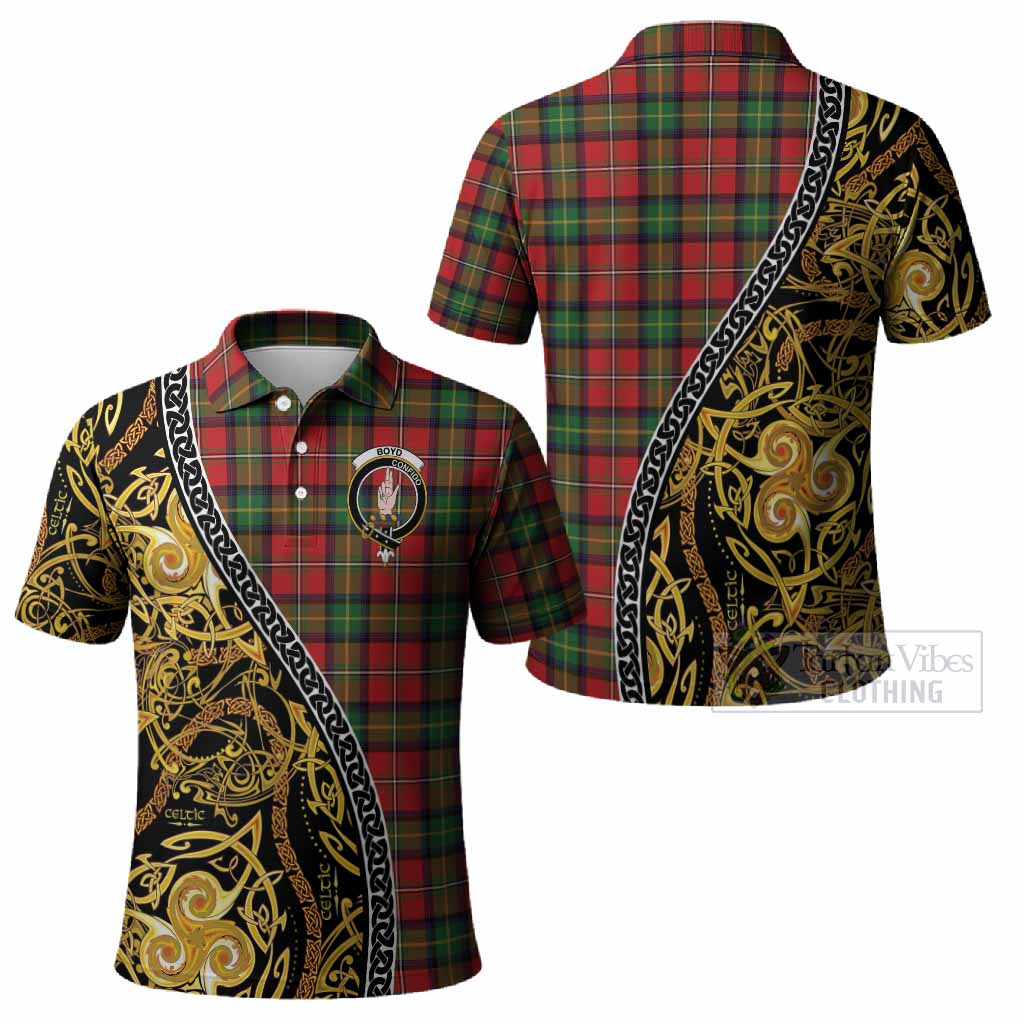 Boyd Tartan Crest Polo Shirt Celtic Knot and Triple Trickle Spiral Symbols