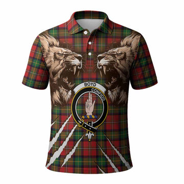 Boyd Tartan Crest Polo Shirt Ferocious Lion Style