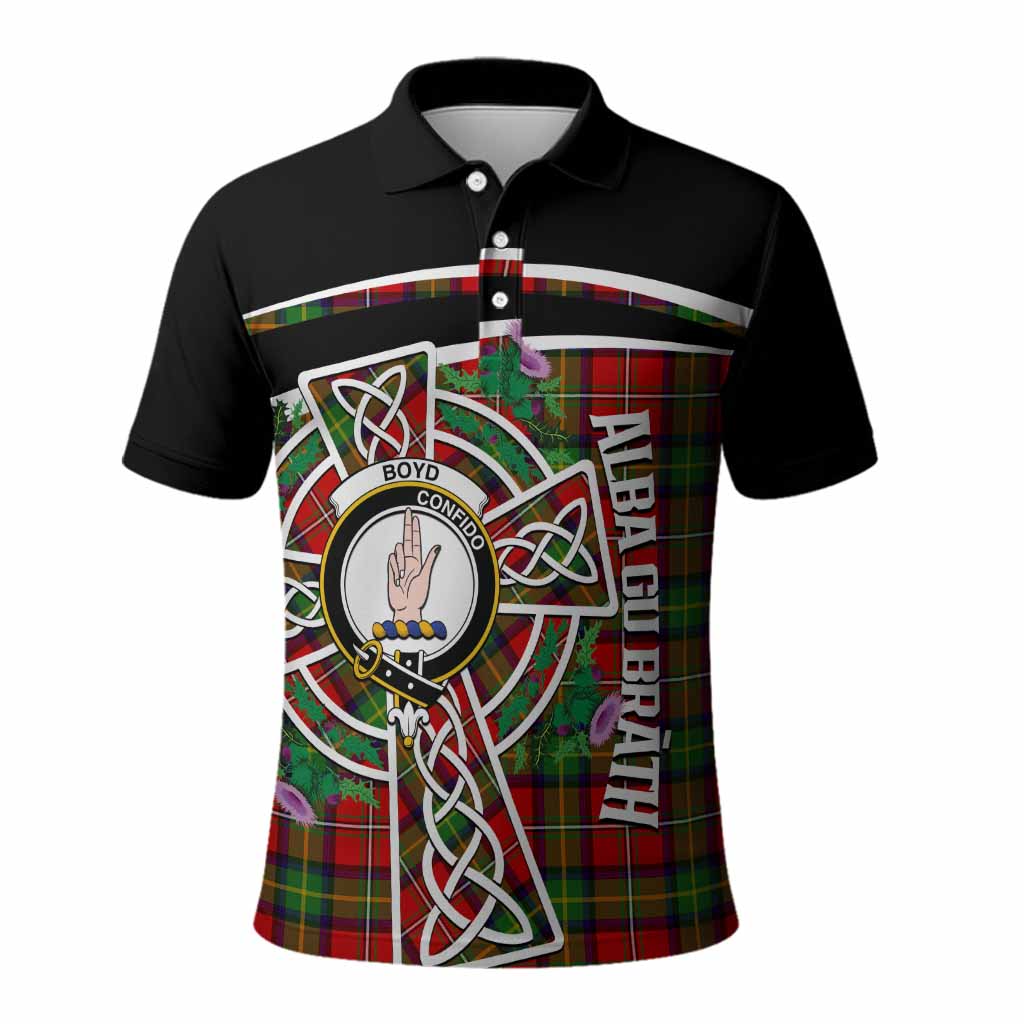Boyd Tartan Crest Polo Shirt Scottish Thistle Celtic Cross Alba Gu Brath