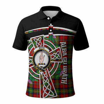 Boyd Tartan Crest Polo Shirt Scottish Thistle Celtic Cross Alba Gu Brath