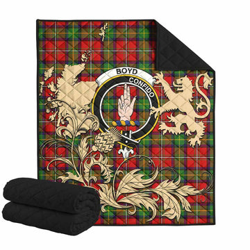 Boyd Tartan Crest Premium Quilt with Scottish Iconic Symbols 