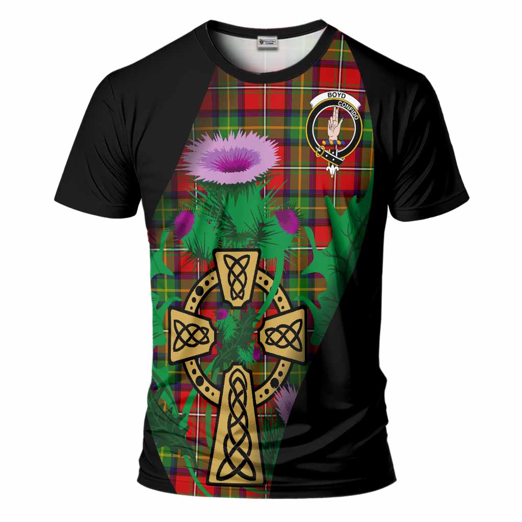 Boyd Tartan Crest T-Shirt Celtic Cross Thistle Flowers