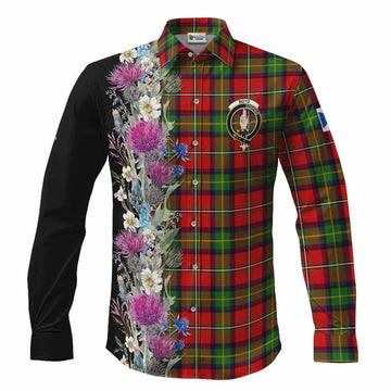 Boyd Tartan Crest Thistle Floral Long Sleeve Button Shirts Men's Shirt S - Tartan Vibes Clothing