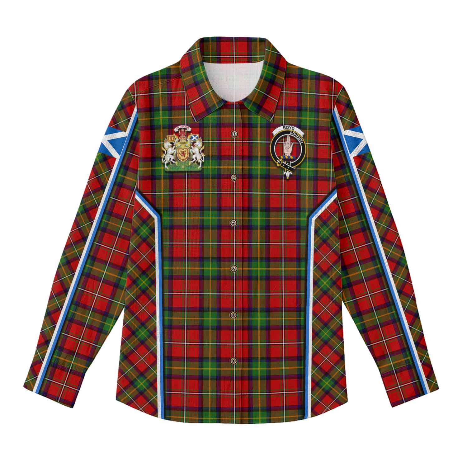 Boyd Tartan Crest Women Casual Shirt Scotland Coat of Arm Flag Style - Tartan Vibes Clothing