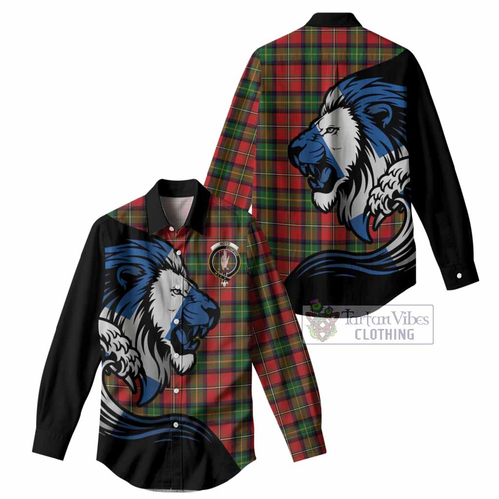 Boyd Tartan Crest Women Casual Shirt Scottish Golden Lions Wave Flow