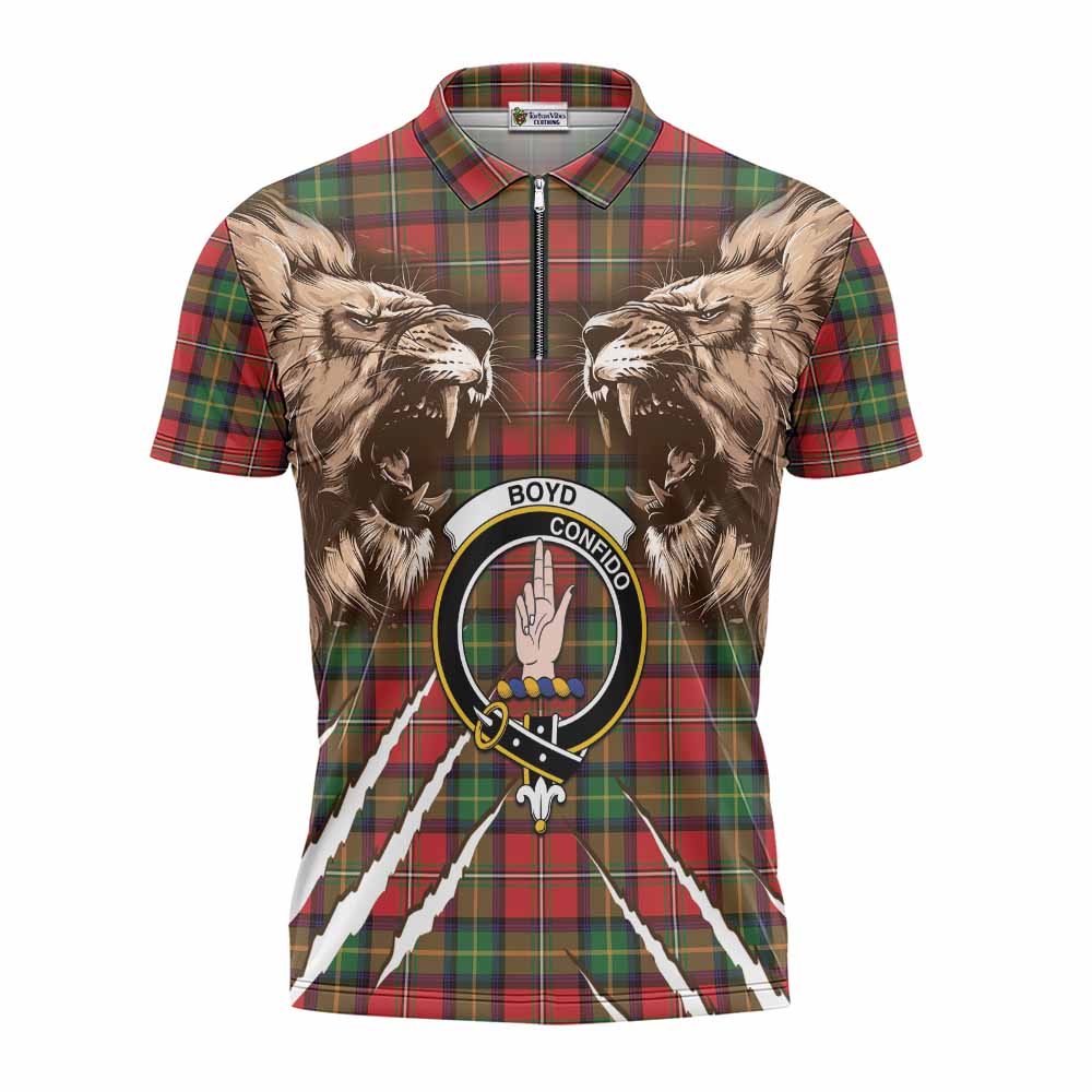 Boyd Tartan Crest Zipper Polo Shirt Ferocious Lion Style