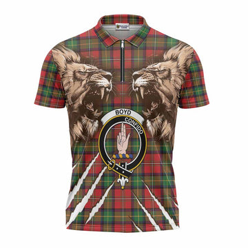 Boyd Tartan Crest Zipper Polo Shirt Ferocious Lion Style
