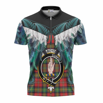 Boyd Tartan Crest Zipper Polo Shirt New Zealand Maori Korowai Cloak