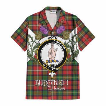 Boyd Tartan Family Crest Cotton Hawaiian Shirt Scottish Burns Night Thistle Floral
