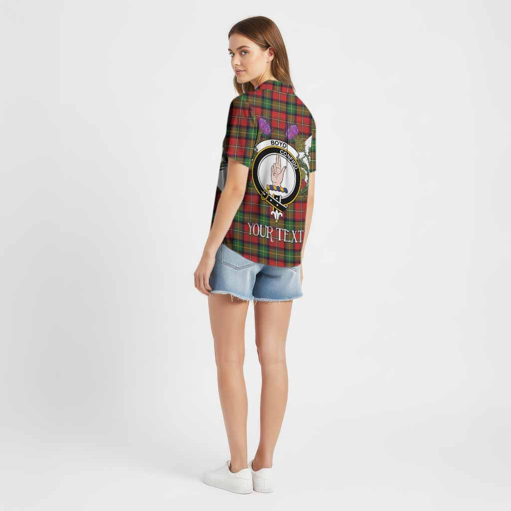 Boyd Tartan Family Crest Cotton Hawaiian Shirt Scottish Burns Night Thistle Floral