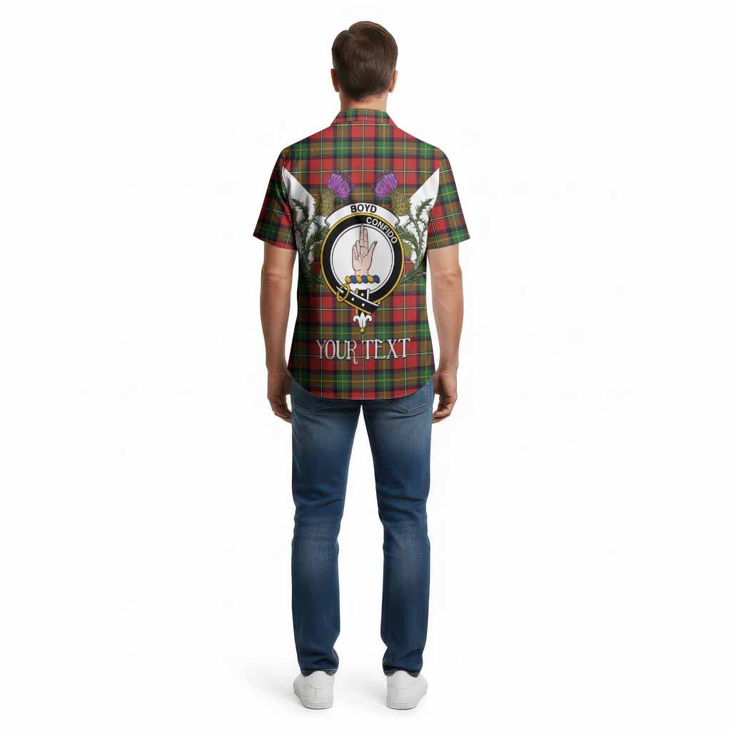 Boyd Tartan Family Crest Cotton Hawaiian Shirt Scottish Burns Night Thistle Floral