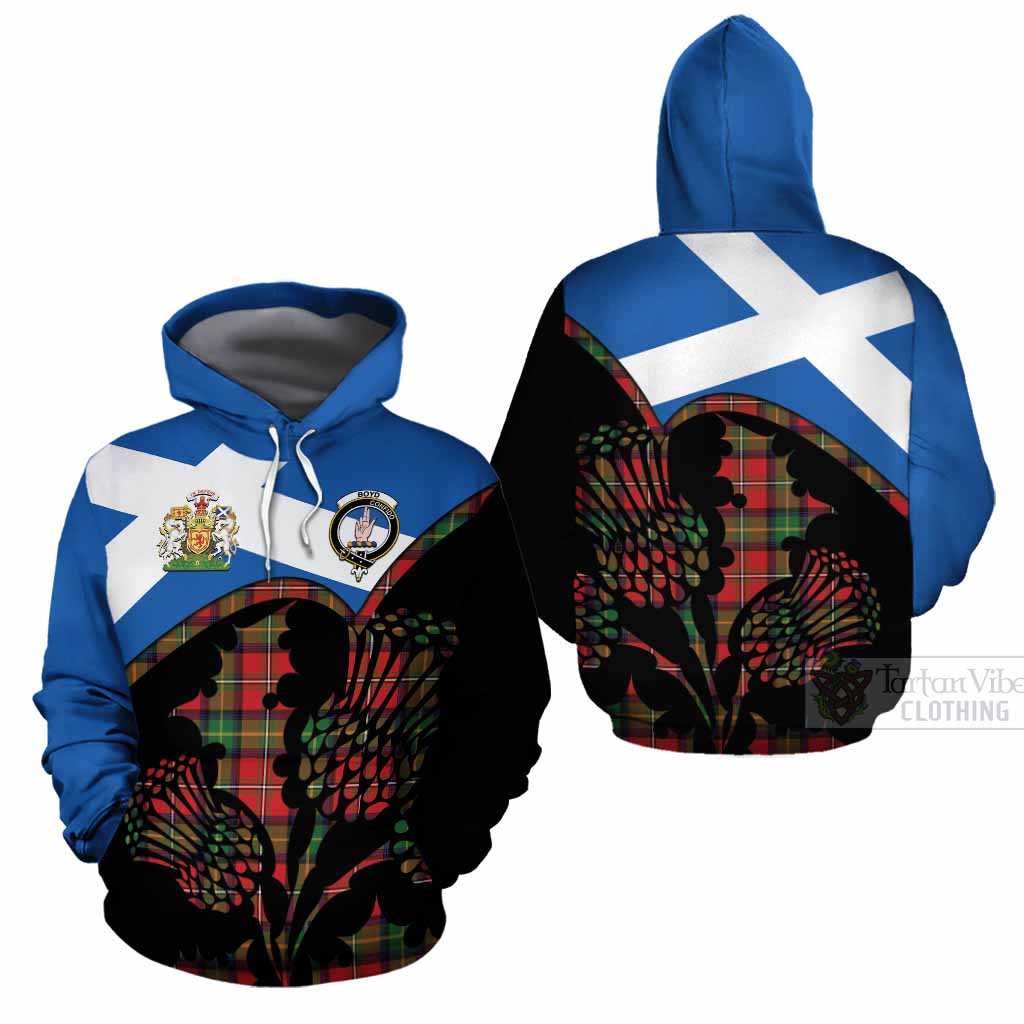 Boyd Tartan Family Crest Cotton Hoodie Scotland Thistle Floral Flag Style