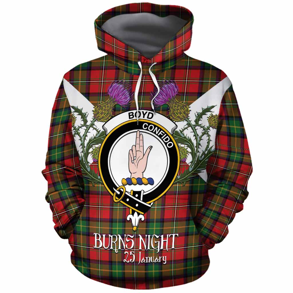 Boyd Tartan Family Crest Cotton Hoodie Scottish Burns Night Thistle Floral